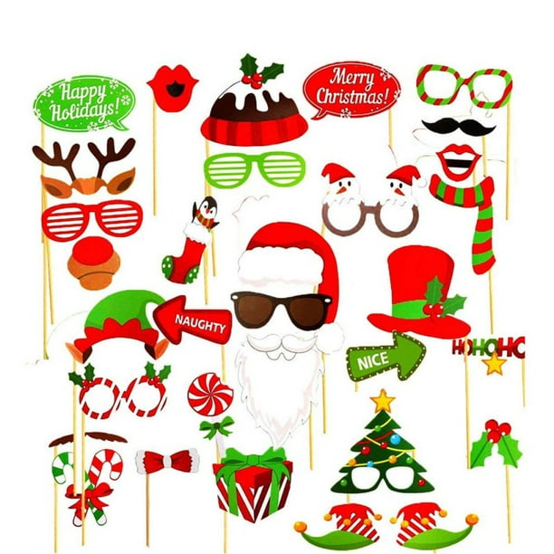 Christmas Photo Booth Props 32 Count Christmas Party Favor Decoration Kit 